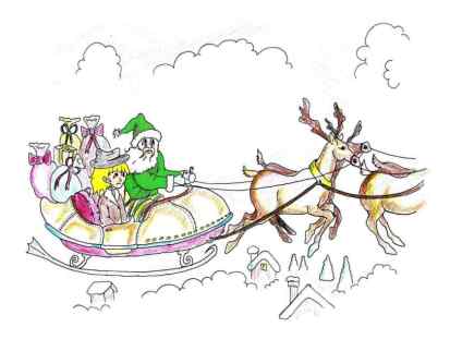 Alice in Wonderland Santa Claus take a ride in the sleigh.